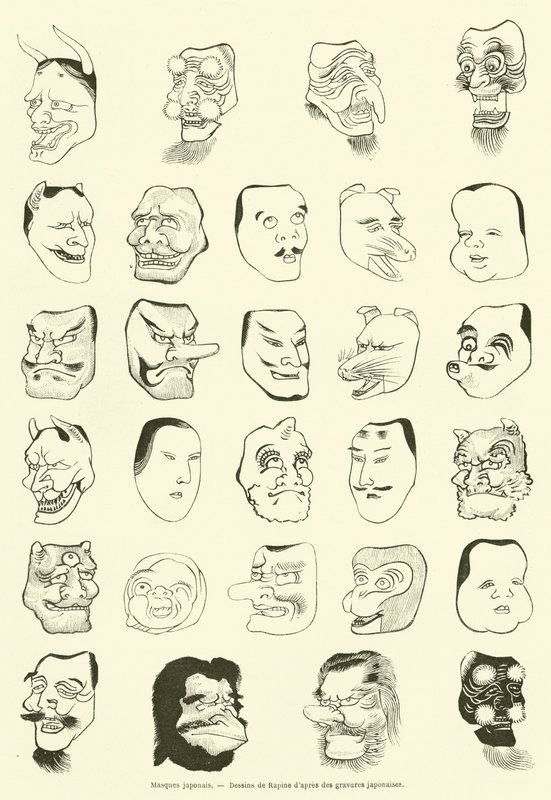 Japonské masky (rytina) od French School