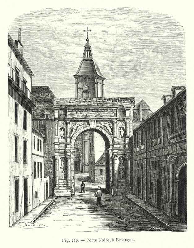 Černá brána, v Besancon (rytina) od French School