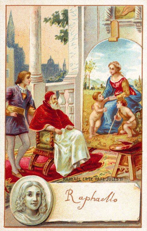 Raphael a papež Julius II (chromolitho) od French School