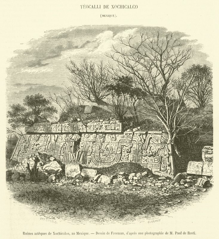 Aztécké ruiny Xochicalco, Mexiko (rytina) od French School