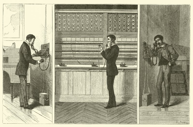 Telefonní ústředna (rytina) od French School