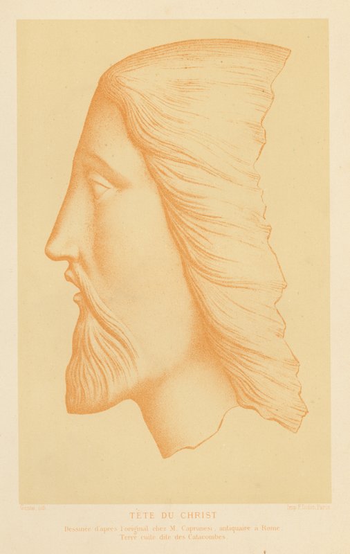Terakotová hlava Ježíše Krista (chromolitho) od French School