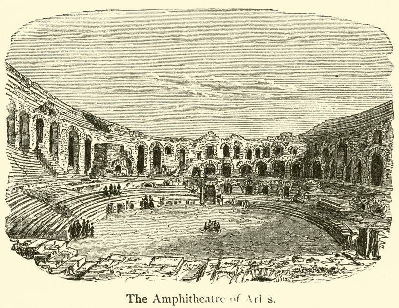 Amfiteátr v Arles (rytina) od French School