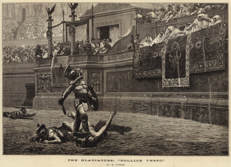 Gladiátoři, "Pollice Verso" (rytina) od French School