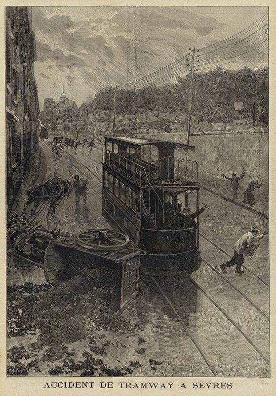 Tramvajová nehoda v Sevres, Francie, 1897 od French School