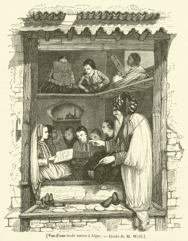 Pohled na maurskou školu v Alžíru (rytina) od French School