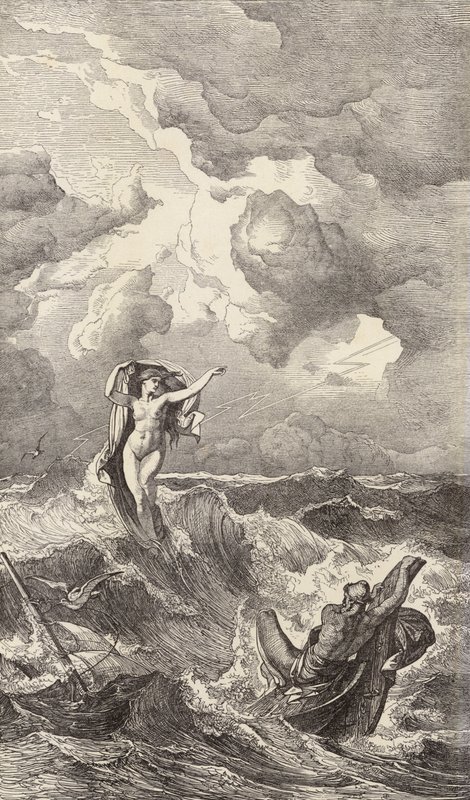 Leukécie a Odysseus (rytina) od Friedrich the Elder Preller