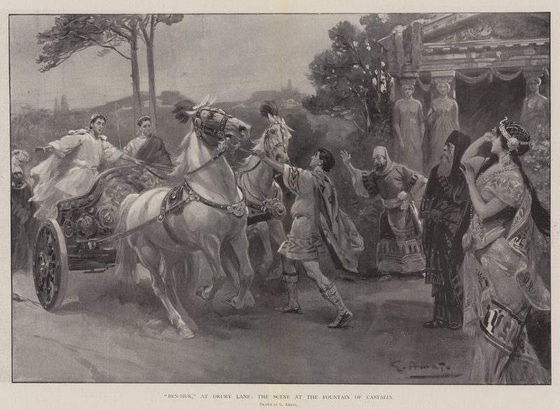 Ben-Hur, v Drury Lane, scéna u fontány Castalia od G.S. Amato