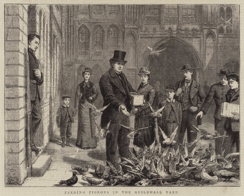 Krmení holubů v Guildhall Yardu od George Goodwin Kilburne