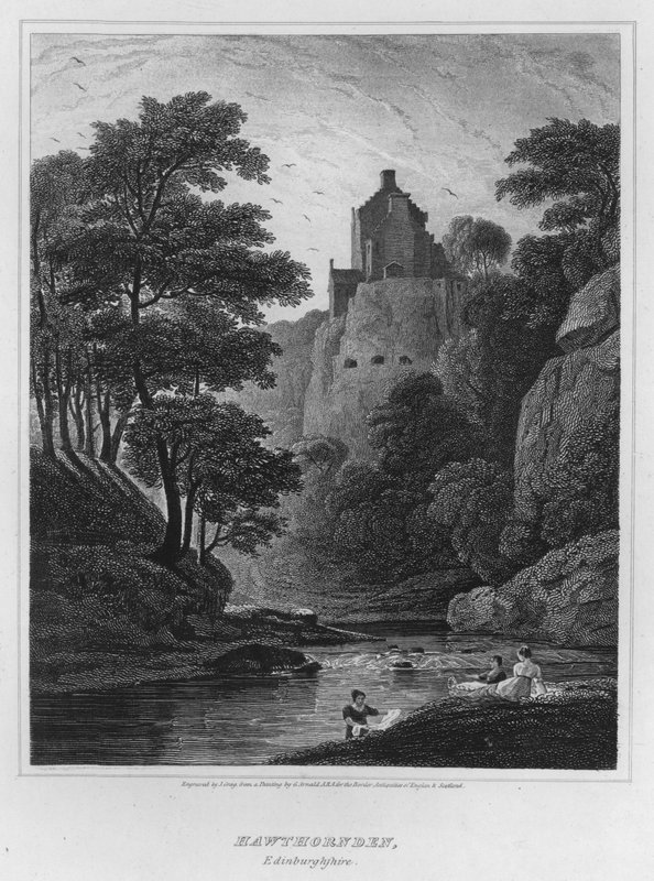 Hawthornden, Edinburghshire (rytina) od George (after) Arnald