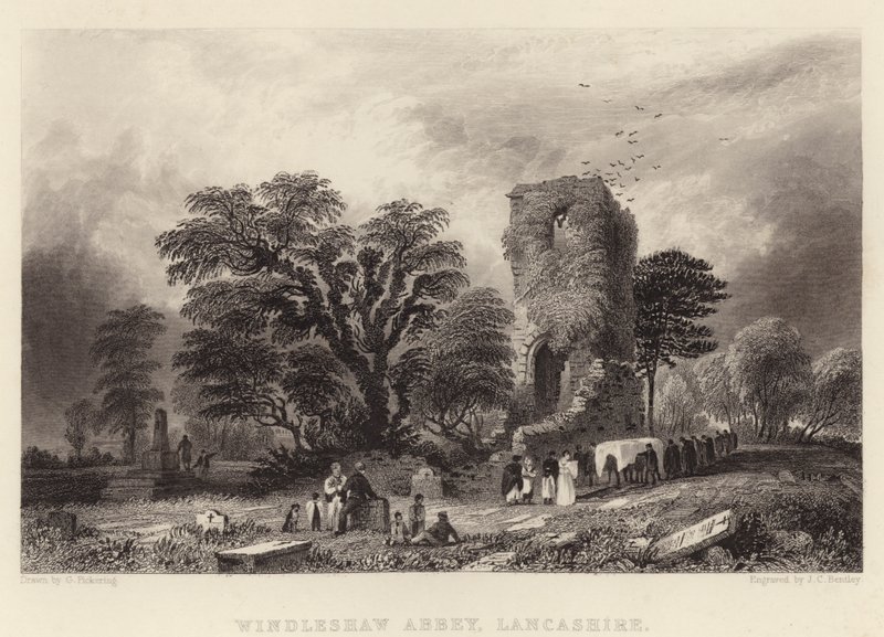 Windleshaw Abbey, Lancashire (rytina) od George (after) Pickering