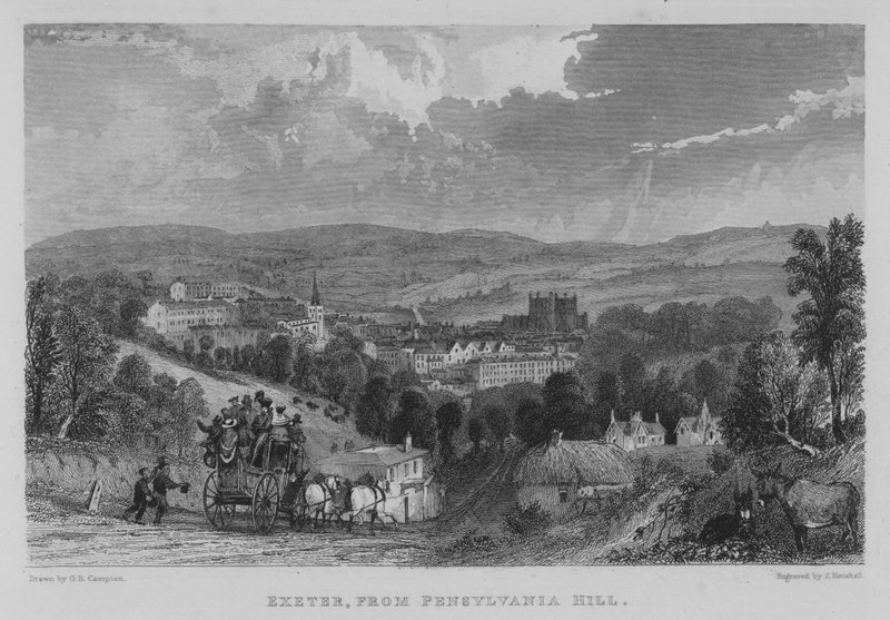 Exeter, z Pensylvania Hill (rytina) od George Bryant Campion