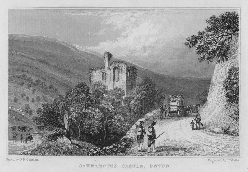 Okehampton Castle, Devon (rytina) od George Bryant Campion