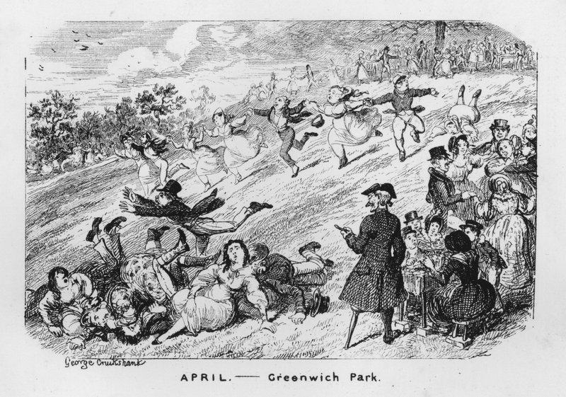 April, Greenwich Park, Londýn (rytina) od George Cruikshank
