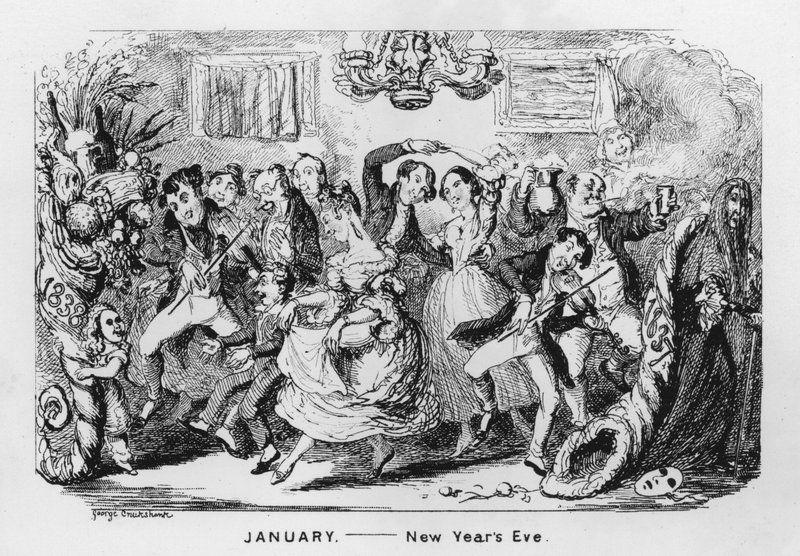 leden, Silvestr (rytina) od George Cruikshank