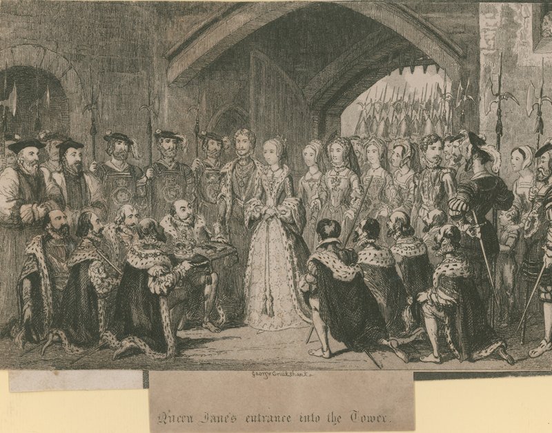 Vstup královny Jane do věže od George Cruikshank