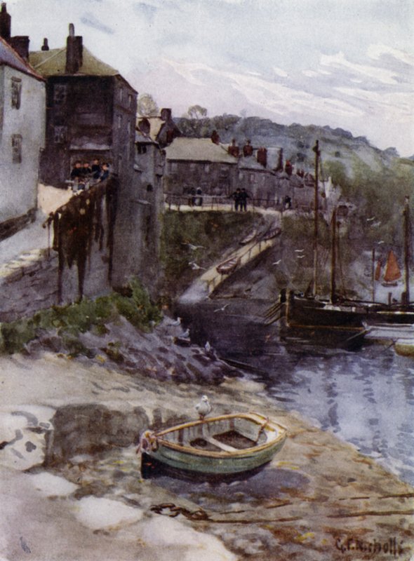 V Newlynu (barevné lito) od George Franck Nicholls