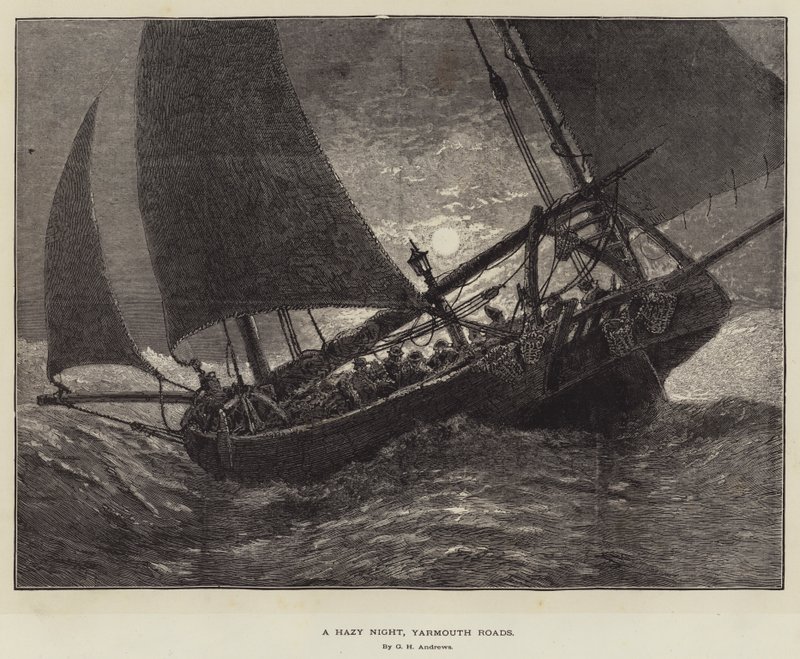 Mlhavá noc, Yarmouth Roads od George Henry Andrews