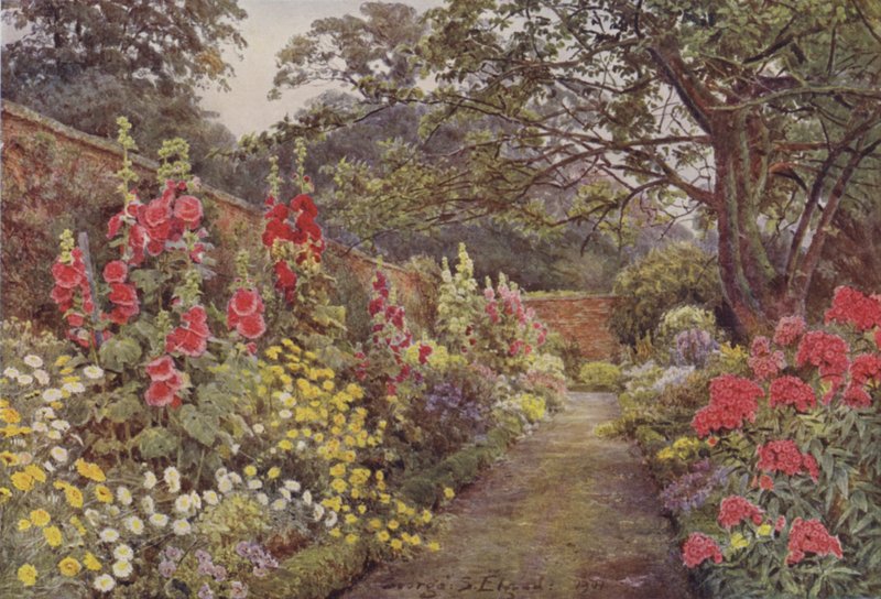 Blyborough, Hollyhocks od George Samuel Elgood