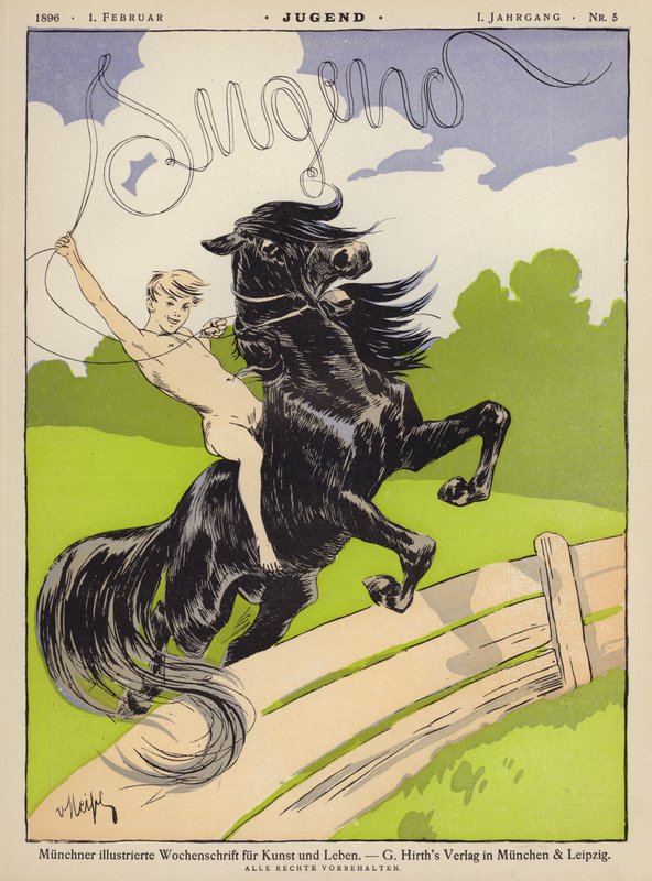 Chlapec na koni (barva litho) od German School
