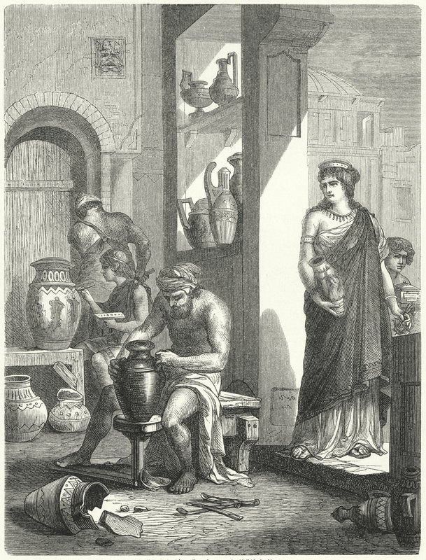 Etruská keramická dílna (rytina) od German School