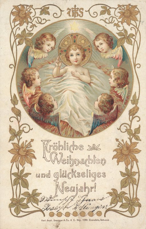 Německé vánoční přání (barva litho) od German School