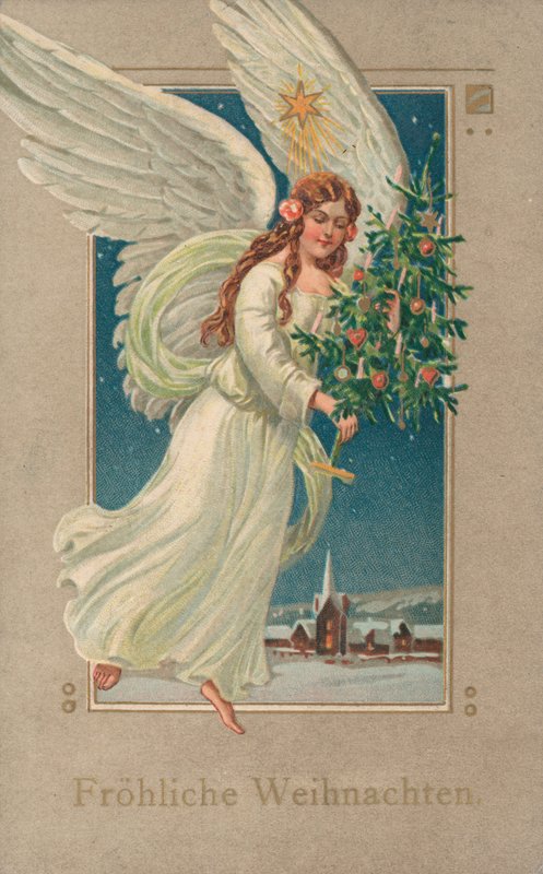 Německé vánoční přání (barva litho) od German School