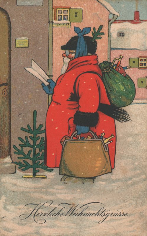 Německé vánoční přání (barva litho) od German School