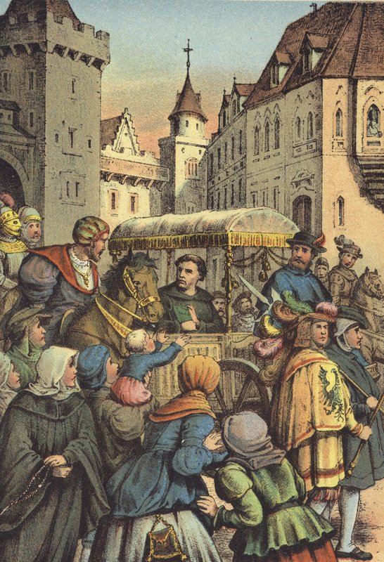 Lutherův vstup do Worms (chromolitho) od German School