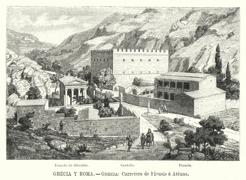 Cesta z Eleusis do Atén, Řecko (litho) od German School