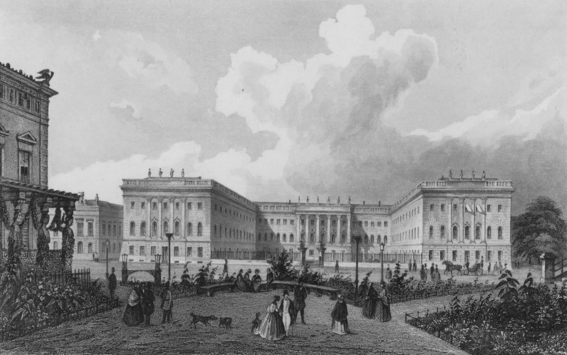 Univerzitní budovy, Berlín (ocelová rytina) od German School
