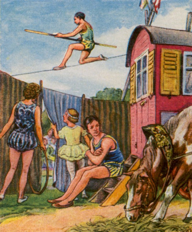 Wanderzirkus / Putovní cirkus (barevná litografie) od German School