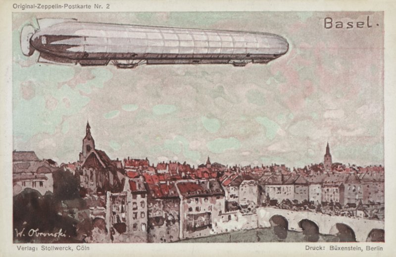 Zeppelin letící nad Basilejí od German School