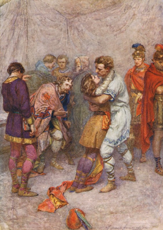Shakespeare, Cymbeline (barevná litografie) od Gertrude E. Demain (after) Hammond