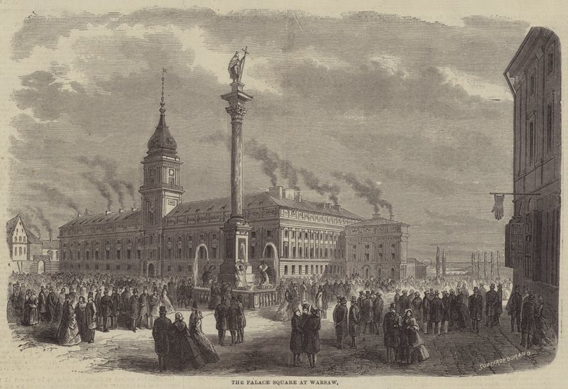 Palácové náměstí ve Varšavě (rytina) od Godefroy Durand