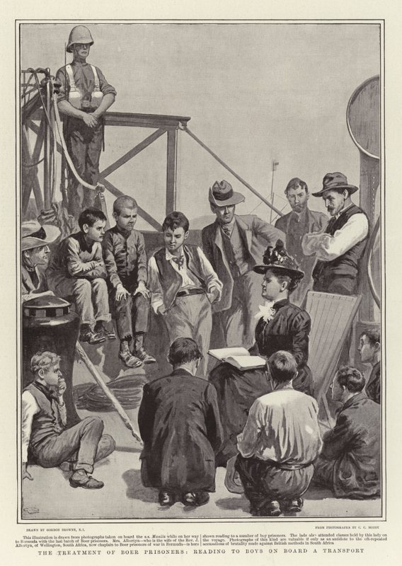 Zacházení s búrskými vězni, čtení chlapcům na palubě transportu od Gordon Frederick Browne