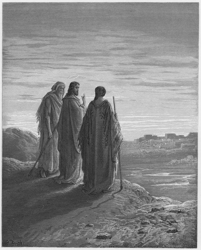 Gustave Dore Bible: Ježíš a učedníci jdou do Emauz od Gustave Dore