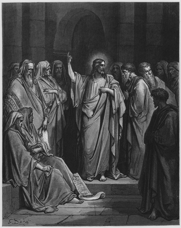 Bible Gustava Doreho: Ježíš káže v synagoze od Gustave Dore