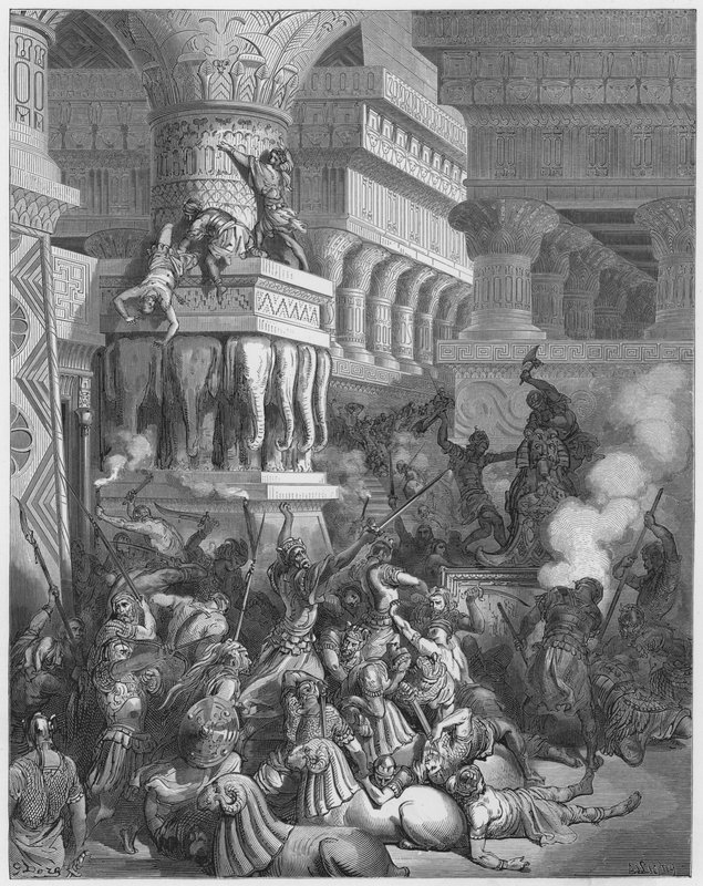 Gustave Dore Bible: Jonathan ničí Dagonův chrám od Gustave Dore