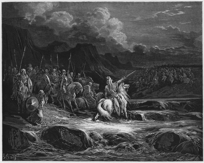 Gustave Dore Bible: Jidáš Makabejský pronásleduje Timothea od Gustave Dore
