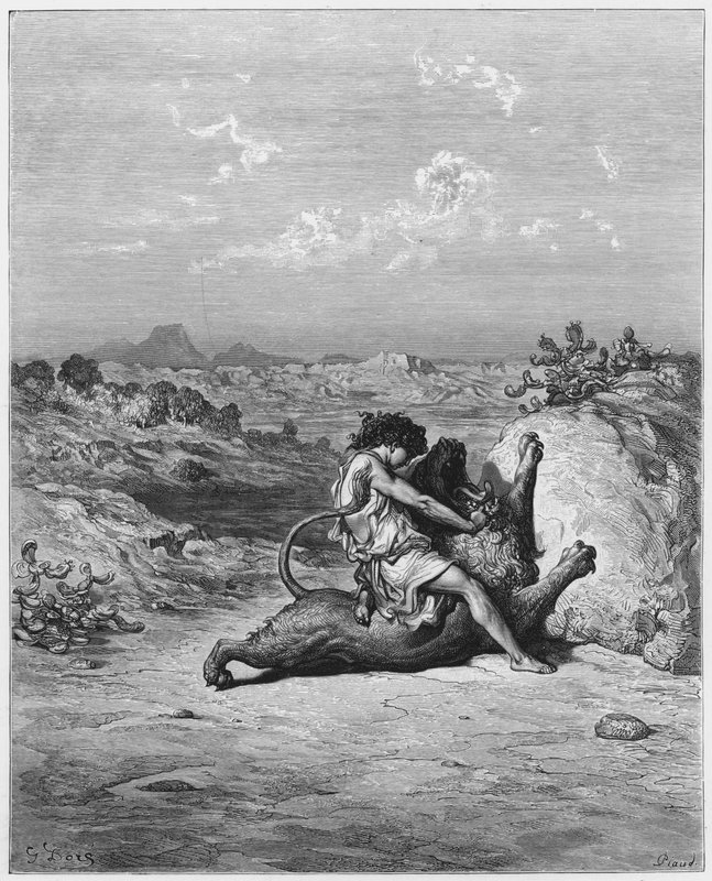 Gustave Dore Bible: Samson zabíjí lva od Gustave Dore