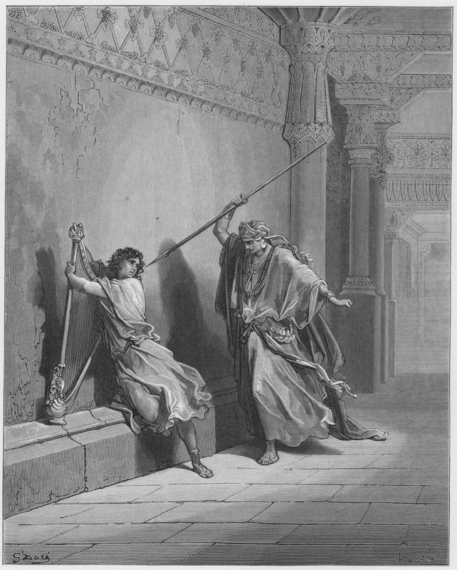 Gustave Dore Bible: Saul se pokouší o život Davida od Gustave Dore
