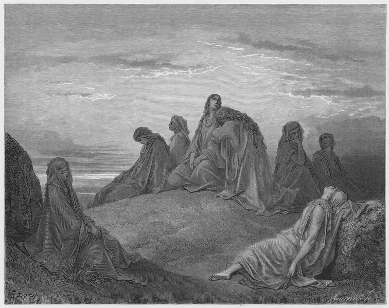 Gustave Dore Bible: Dcery Izraele naříkají nad dcerou Jeftou od Gustave Dore