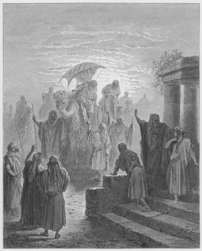 Bible Gustava Doreho: Setkání Izáka a Rebeky od Gustave Dore