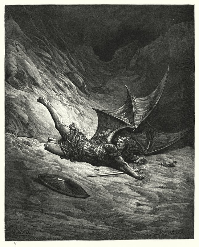 Ilustrace Gustava Doreho k Miltonovu Ztracenému ráji, kniha VI, řádky 327, 328 od Gustave Dore