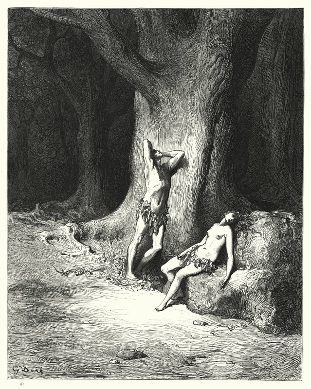 Ilustrace Gustava Dorea pro Miltons Paradise Lost, kniha IX, řádky 1121-1123 od Gustave Dore