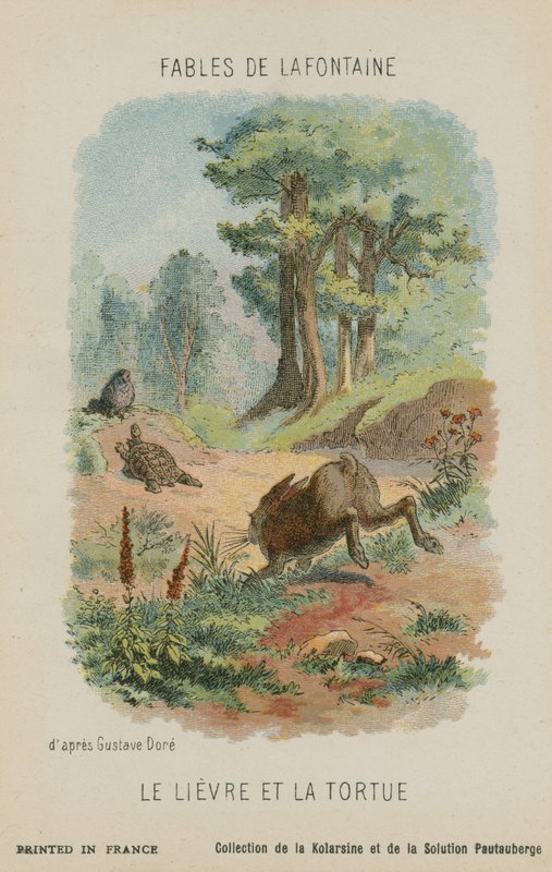 želva a zajíc (chromolitho) od Gustave Dore