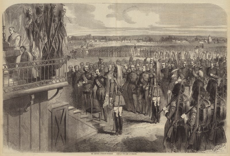 Císař se účastní vojenské mše v táboře v Chalons od Gustave Janet