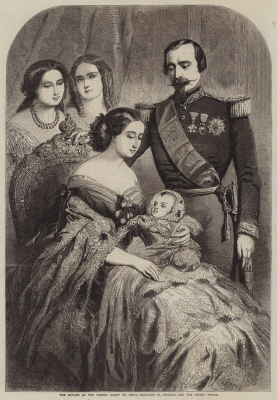 Návrat francouzského dvora do Paříže, Napoleon III., Eugenie a Malý princ od Gustave Janet