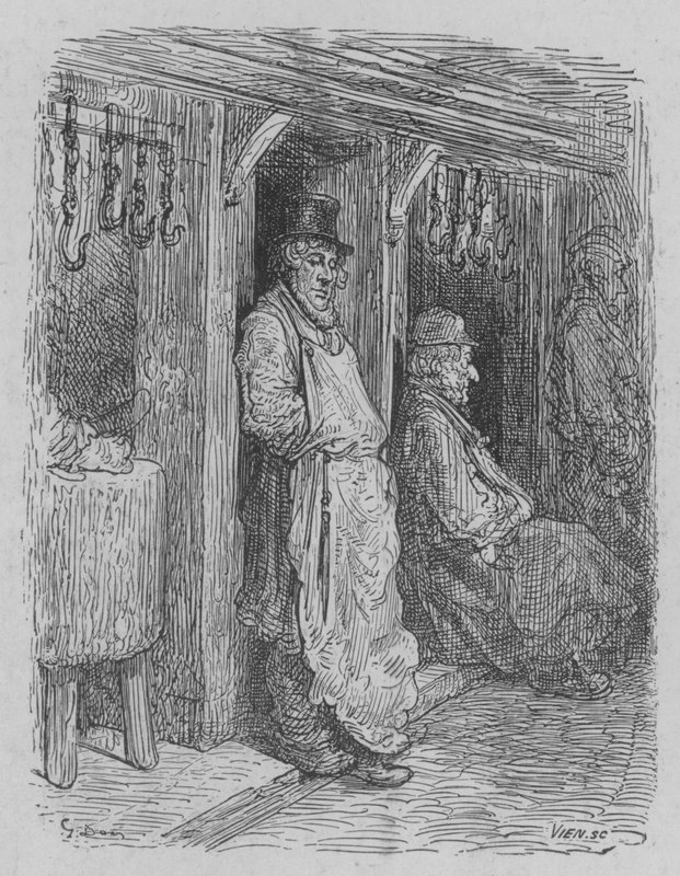 Řezník čeká na svou praxi od Gustave after Dore